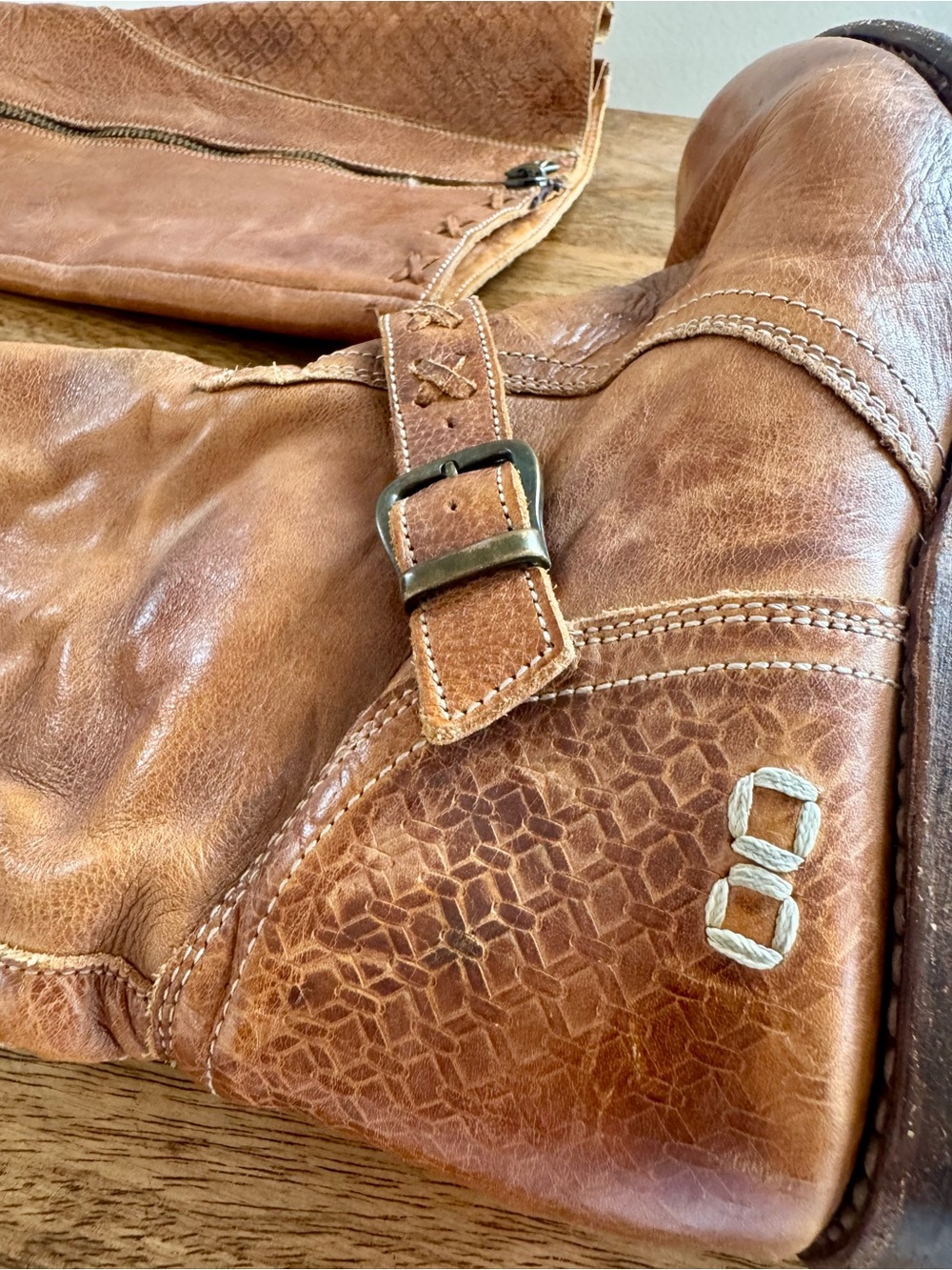 Bed Stu Cobbler Tan Leather Riding Boots with Buckle Detail - Picture 2 of 9
